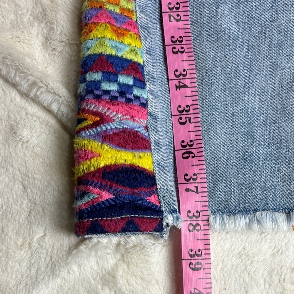 Driftwood Clara Ankle Embroidered Aztec Jeans Bootcut Frayed Hem - Picture 8 of 11